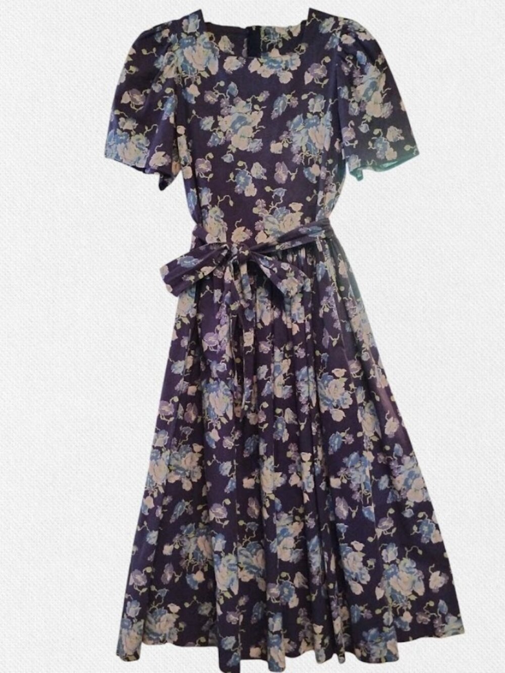 Vintage Laura Ashley Cottagecore Violet Floral Cotton Midi Dress fits 4/6 S